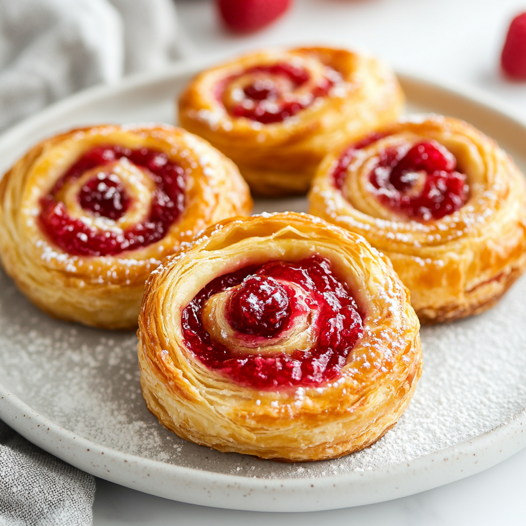 Raspberry jam-filled puff pastry pinwheels