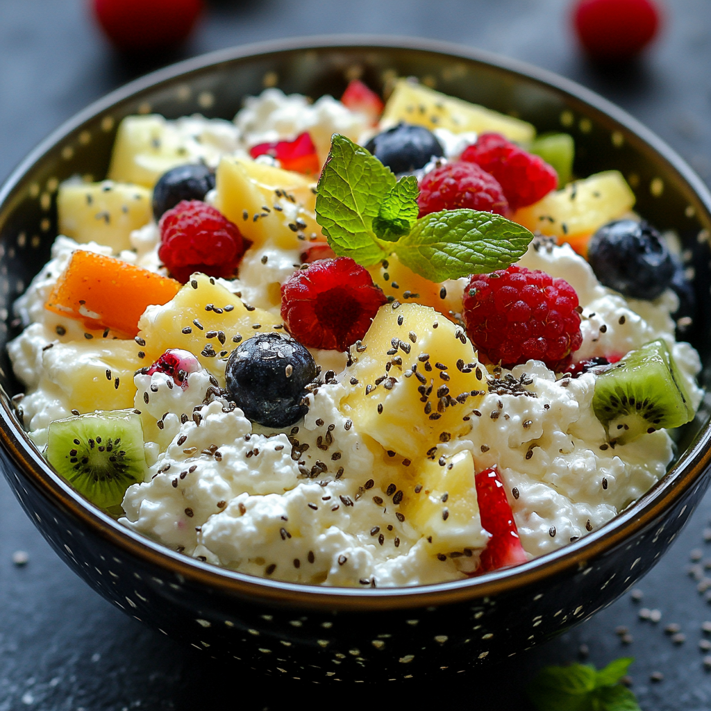 Fresh Fruit Salad with Cottage Cheese