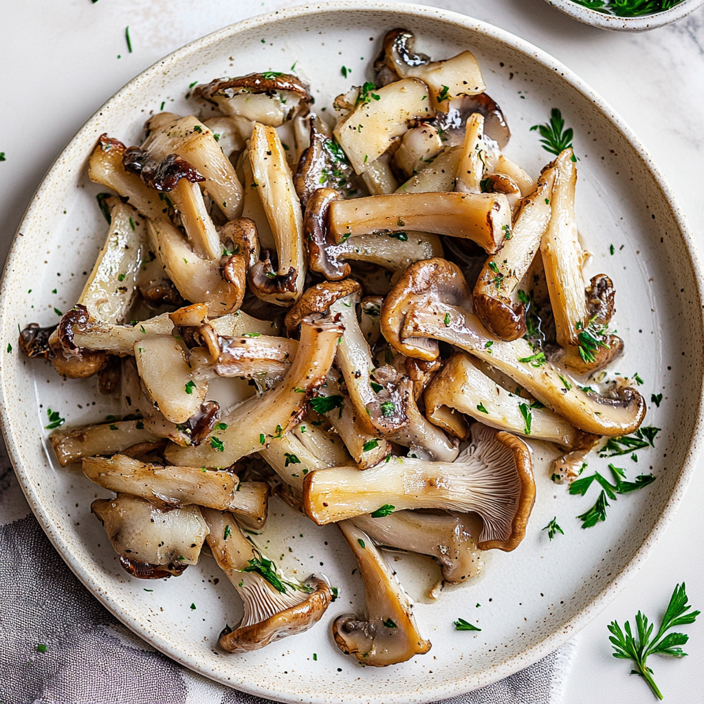 Fresh oyster mushrooms on a wooden cutting board ready for cooking