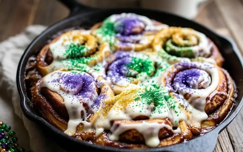 King Cake Cinnamon Rolls (Canned Dough Hack)