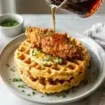 Cheddar Chive Waffles with Hot Honey Chicken 2 Cheddar Chive Waffles with Hot Honey Chicken