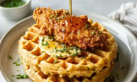 Cheddar Chive Waffles with Hot Honey Chicken