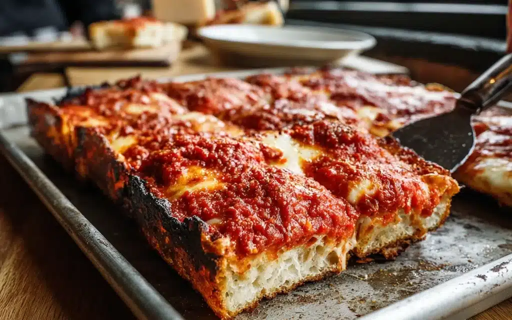 Detroit-Style Red Stripe Pizza: A Delicious Slice of Motor City Magic