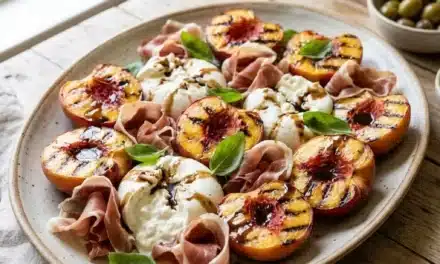 Grilled Peaches with Burrata and Prosciutto
