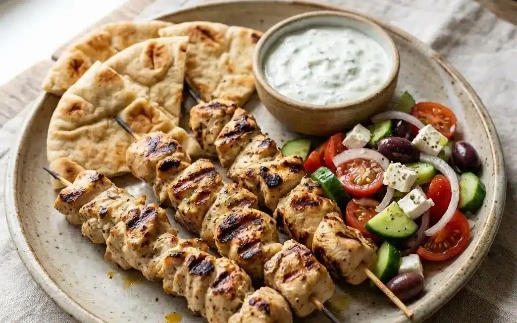 Healthy Greek Chicken Souvlakis