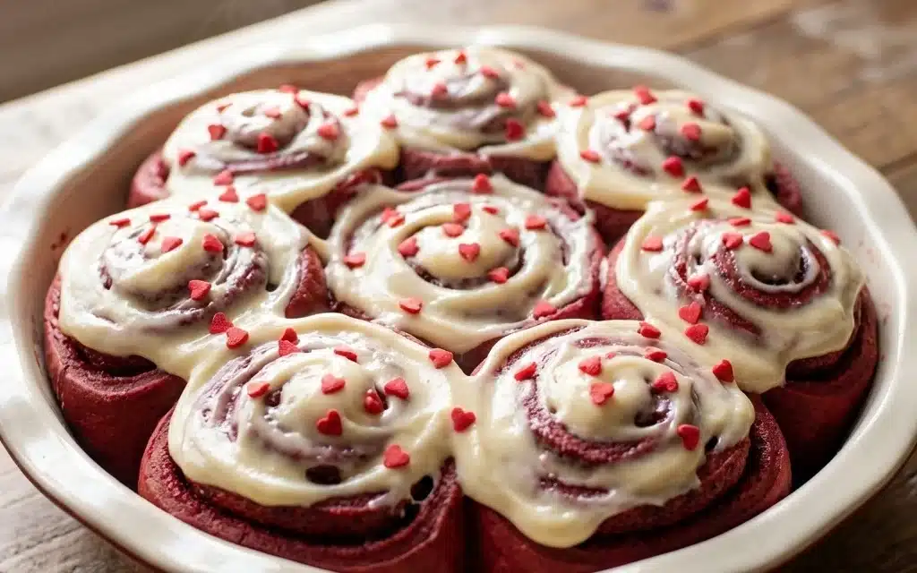 Red Velvet Valentine’s Day Cinnamon Rolls